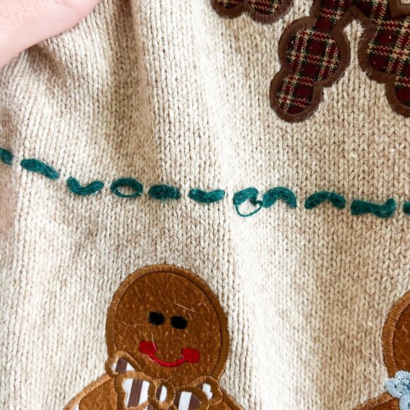 VINTAGE Crystal Kobe Ramie & Cotton Knit w/Christmas Cookie Appliqué Cardigan - Picture 9 of 12